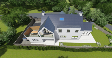 Birds eye view of modern home on restricted site 